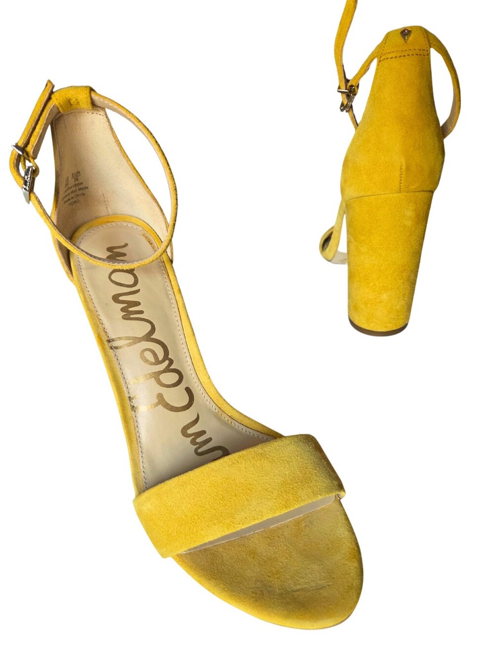 Sam Edelman Yellow Suede Composed Block Heel Sandal Pumps GUC SIZE 8